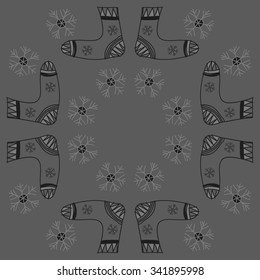 Circular   pattern  of socks  motif, doodles, objects,snowflakes, knitwear. Hand drawn.
