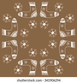 Circular   pattern  of socks  motif, doodles, objects,snowflakes, knitwear. Hand drawn.