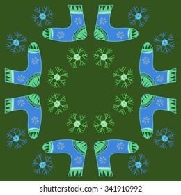 Circular   pattern  of socks  motif, doodles, objects,snowflakes, knitwear. Hand drawn.