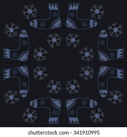 Circular   pattern  of socks  motif, doodles, objects,snowflakes, knitwear. Hand drawn.