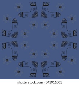 Circular   pattern  of socks  motif, doodles, objects,snowflakes, knitwear. Hand drawn.