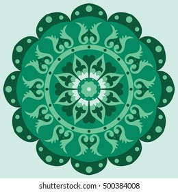 a circular pattern in the strange rock style with colors, patterns and ornaments