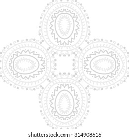 Circular   pattern of  striped motif,  doodles,  zigzag, ellipses, spirals, cross, copy space . Hand drawn.