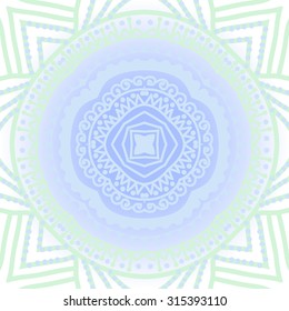 Circular   pattern of  striped motif,  doodles,   ellipses, zigzag, spirals, stars. Hand drawn.