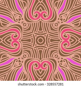 Circular  pattern  of striped motif, doodles, hole, stripes, spots. Hand drawn, delicate.
