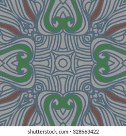 Circular  pattern  of striped motif, doodles, hole, stripes, spots. Hand drawn, delicate.