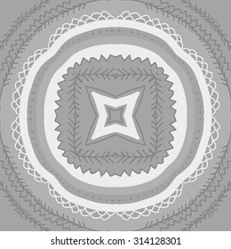 Circular   pattern of striped motif, spots, branches,zigzag, doodles, stars . Hand drawn.