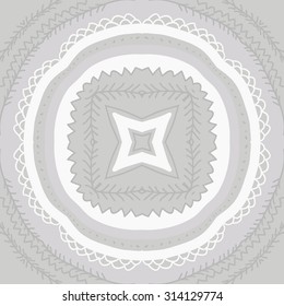 Circular   pattern of striped motif, spots, branches,zigzag, doodles, stars . Hand drawn.