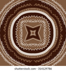 Circular   pattern of striped motif, spots, branches,zigzag, doodles, stars . Hand drawn.