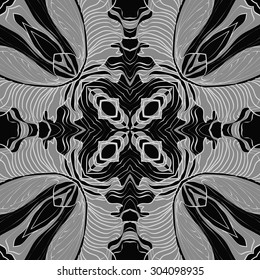 Circular  pattern of striped  motif, stripes,  spots,  cross. Hand drawn.