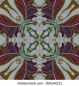 Circular  pattern of striped  motif, stripes,  spots,  cross. Hand drawn.