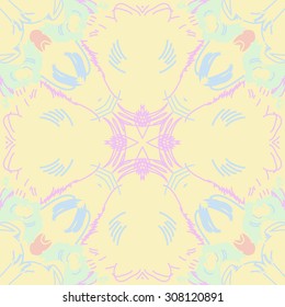 Circular   pattern of  striped motif, stripes,   doodles, spots. Hand drawn.