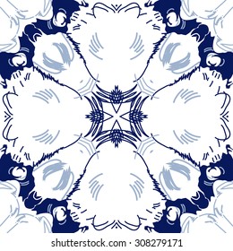 Circular   pattern of  striped motif, stripes,   doodles, spots. Hand drawn.