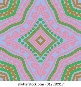 Circular   pattern of striped motif, stripes,ellipses,spirals, zigzag, stars, doodles. Hand drawn.