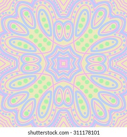 Circular  pattern of  stripes, waves, ellipses, stars,doodles. Hand drawn.
