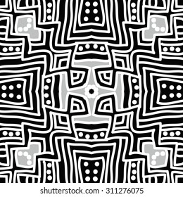 Circular  pattern of  stripes, zigzag, ellipses, cross,doodles. Hand drawn.