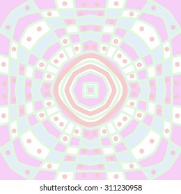 Circular  pattern of  stripes,quadrangles, ellipses, stars,doodles. Hand drawn.