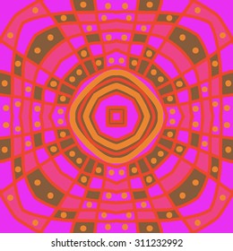 Circular  pattern of  stripes,quadrangles, ellipses, stars,doodles. Hand drawn.