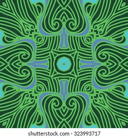 Circular  pattern  of stripes,spirals, hole, waves, spots, stars. Hand drawn.