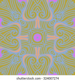 Circular  pattern  of stripes,spirals, hole, waves, spots, stars. Hand drawn.