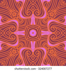 Circular  pattern  of stripes,spirals, hole, waves, spots, stars. Hand drawn.