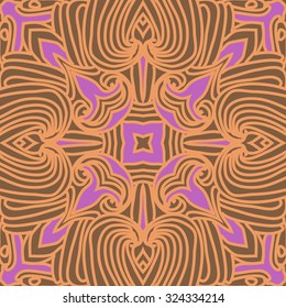 Circular  pattern  of stripes,spirals, hole, waves, spots, stars. Hand drawn.