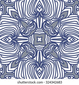 Circular  pattern  of stripes,spirals, hole, waves, spots, stars. Hand drawn.