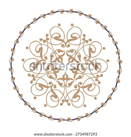 Circular pattern in the style of baroque. Round porcelain plate. European frame with pattern. For textile, embroidery, plate, porcelain. Vector illustration