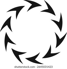 Padrão circular de setas estilizadas girando no sentido horário sobre fundo branco, ideal para conceitos como ciclo, rotação, repetição, carregamento, progresso e muito mais