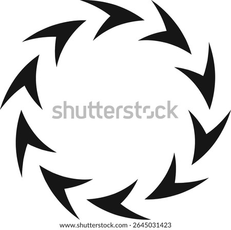Circular pattern of stylized arrows rotating clockwise on white background, ideal for concepts such as cycle, rotation, repetition, loading, progress, and more