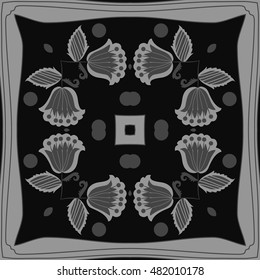 Circular pattern of  stylized branches, frame. Hand drawn.