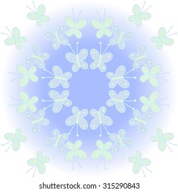 Circular   pattern of  stylized butterflies,  doodles,   ellipses, branches, copy space . Hand drawn.