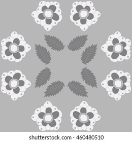 Circular  pattern of  stylized floral motif, doodles,  flowers, spot,hole, leaves, ellipses . Hand drawn.