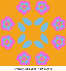 Circular  pattern of  stylized floral motif, doodles,  flowers, spot,hole, leaves, ellipses . Hand drawn.