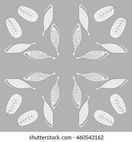 Circular  pattern of  stylized floral motif, doodles,  spot, stripes, leaves, fruits, copy space . Hand drawn.