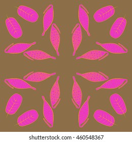 Circular  pattern of  stylized floral motif, doodles,  spot, stripes, leaves, fruits, copy space . Hand drawn.