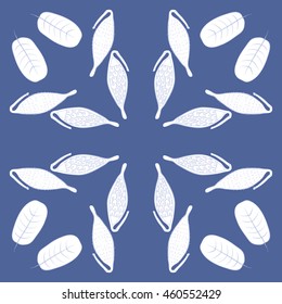 Circular  pattern of  stylized floral motif, doodles,  spot, stripes, leaves, fruits, copy space . Hand drawn.