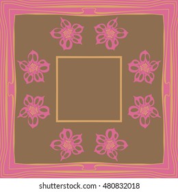 Circular  pattern of  stylized  flowers, frame . Hand drawn.