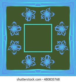 Circular  pattern of  stylized  flowers, frame . Hand drawn.