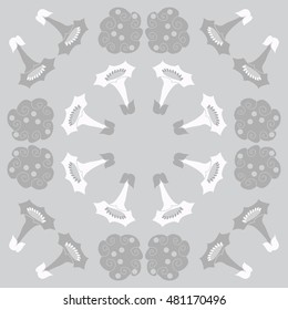 Circular pattern of  stylized  flowers. Hand drawn.