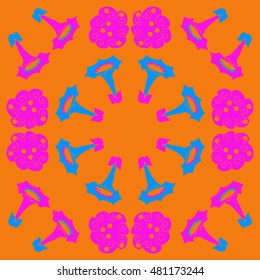 Circular pattern of  stylized  flowers. Hand drawn.