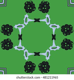 Circular pattern of  stylized  flowers. Hand drawn.