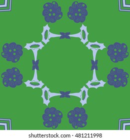 Circular pattern of  stylized  flowers. Hand drawn.