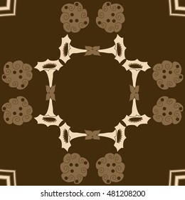 Circular pattern of  stylized  flowers, spirals. Hand drawn.