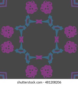 Circular pattern of  stylized  flowers, spirals. Hand drawn.