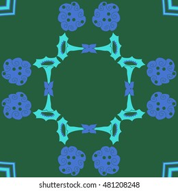 Circular pattern of  stylized  flowers, spirals. Hand drawn.