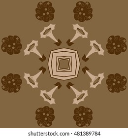 Circular pattern of  stylized  flowers, stars. Hand drawn.