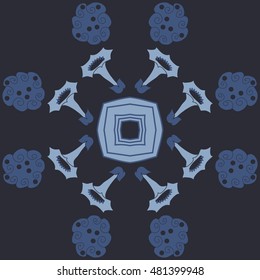 Circular pattern of  stylized  flowers, stars. Hand drawn.