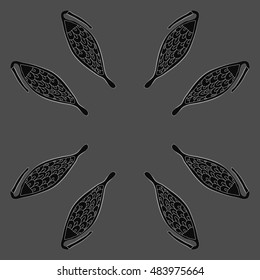 Circular  pattern with  stylized    fruits . Hand drawn.