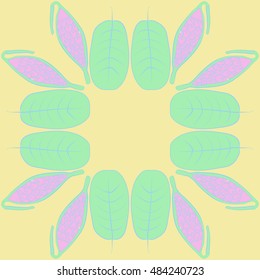 Circular pattern with  stylized    fruits, leaves. Hand drawn.